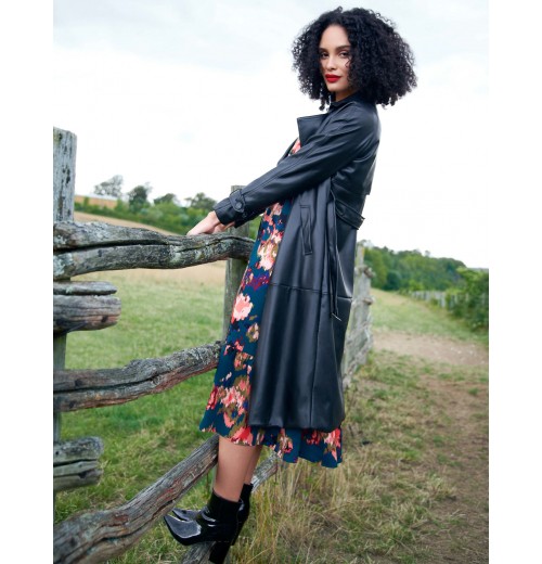 Faux Leather Belted Trench Coat Faux Leather Belted Trench Coat