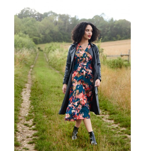 Floral V Neck Button Down Frill Hem Dress Floral V Neck Button Down Frill Hem Dress