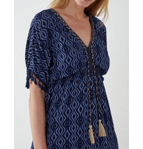 Aztec Printed Tassel V Neck Mini Dress Aztec Printed Tassel V Neck Mini Dress