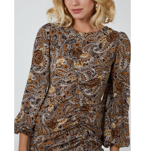Ruched Midi Dress With Balloon Sleeve Ruched Midi Dress With Balloon Sleeve