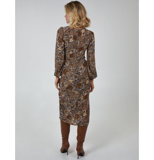 Ruched Midi Dress With Balloon Sleeve Ruched Midi Dress With Balloon Sleeve
