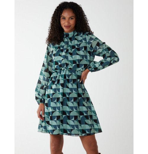 Geometric Print Blouson Dress Geometric Print Blouson Dress