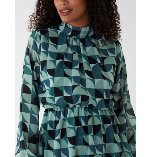 Geometric Print Blouson Dress Geometric Print Blouson Dress