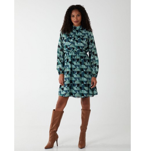 Geometric Print Blouson Dress Geometric Print Blouson Dress