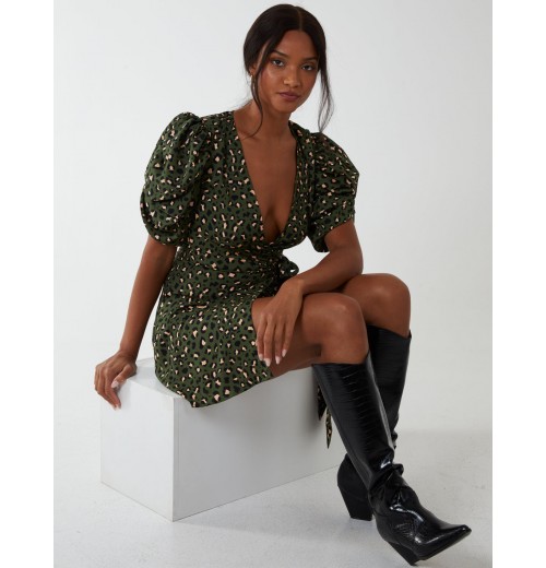 Ruched Sleeve Wrap Mini Dress Ruched Sleeve Wrap Mini Dress