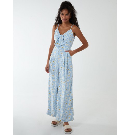 Daisy Print Tie Front Jumpsuit Daisy Print Tie Front Jumpsuit