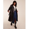 Faux Leather Belted Trench Coat Faux Leather Belted Trench Coat