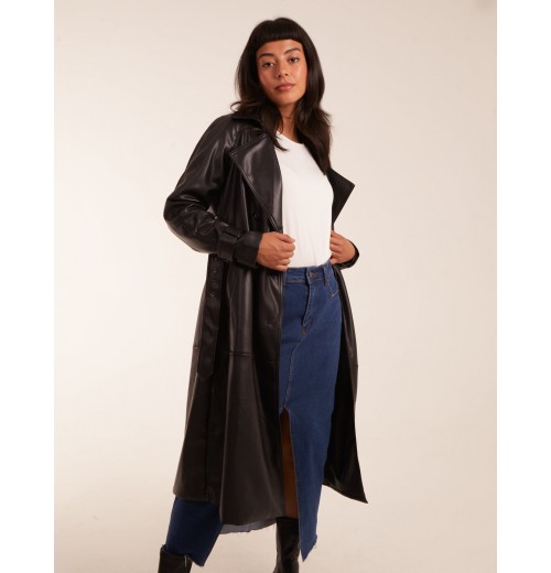 Faux Leather Belted Trench Coat Faux Leather Belted Trench Coat