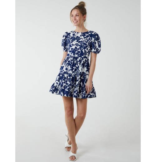 Round Neck Mini Dress With Tiered Frill Hem Round Neck Mini Dress With Tiered Frill Hem