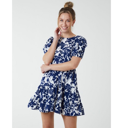 Round Neck Mini Dress With Tiered Frill Hem Round Neck Mini Dress With Tiered Frill Hem