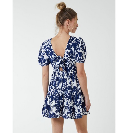 Round Neck Mini Dress With Tiered Frill Hem Round Neck Mini Dress With Tiered Frill Hem