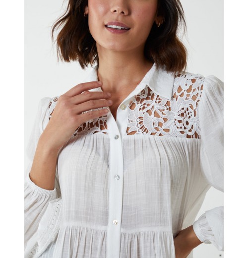 Crochet Insert Oversized Shirt Dress Crochet Insert Oversized Shirt Dress