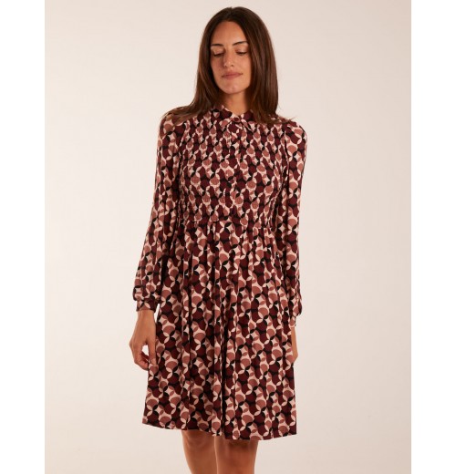 Geometric Print Shirred Bust Long Sleeve Shirt Dress Geometric Print Shirred Bust Long Sleeve Shirt Dress