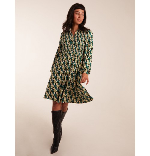 Geometric Print Shirred Bust Long Sleeve Shirt Dress Geometric Print Shirred Bust Long Sleeve Shirt Dress