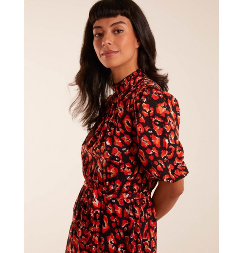 High Neck Animal Print Belted Dress High Neck Animal Print Belted Dress