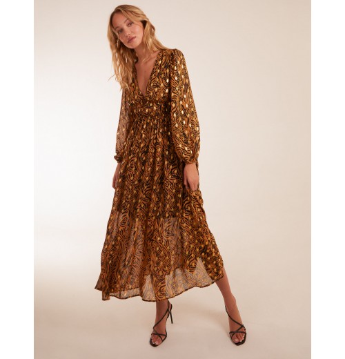 Shirred Waist Animal And Foil Print Maxi Dress Shirred Waist Animal And Foil Print Maxi Dress