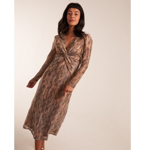 Snake Print Plisse Twist Front Dress Snake Print Plisse Twist Front Dress