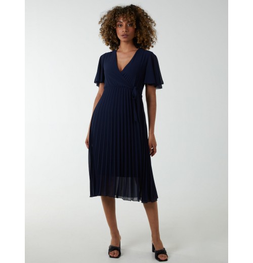 Wrap Tie Pleated Crossover Dress Wrap Tie Pleated Crossover Dress
