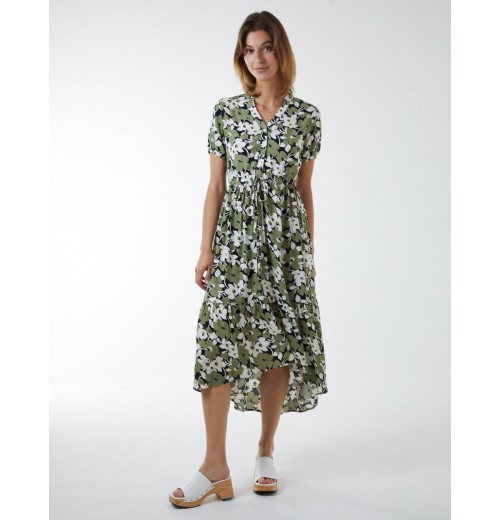 Asymmetric Hem Notch Collar Dress Asymmetric Hem Notch Collar Dress
