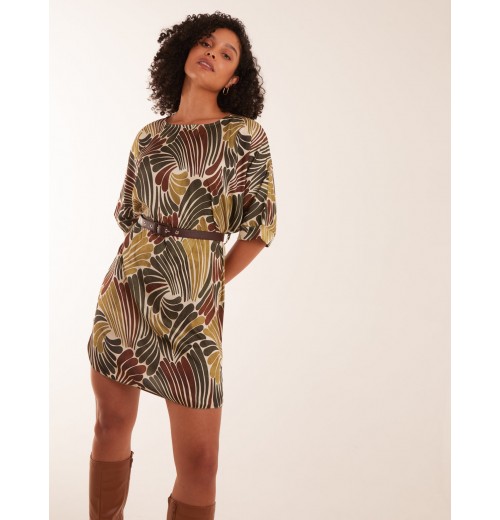 Satin Printed Belted Dress Satin Printed Belted Dress