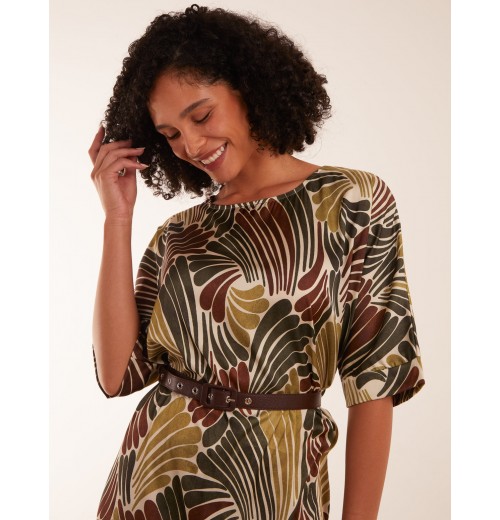 Satin Printed Belted Dress Satin Printed Belted Dress