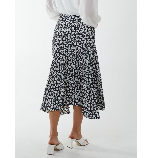 Floral Print Asymmetric Midi Skirt Floral Print Asymmetric Midi Skirt