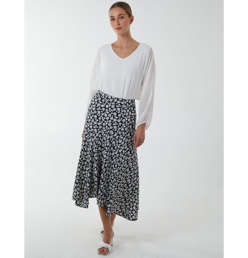 Floral Print Asymmetric Midi Skirt Floral Print Asymmetric Midi Skirt