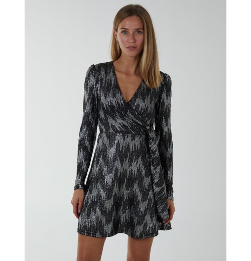 Fixed Wrap Skater Dress With Tie Fixed Wrap Skater Dress With Tie