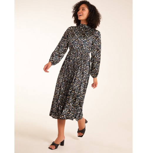Abstract Animal Print High Neck Blouson Midi Dress Abstract Animal Print High Neck Blouson Midi Dress