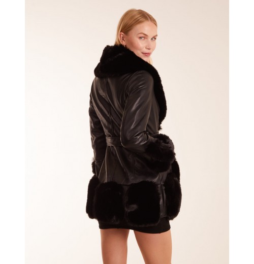 Faux Fur Collar PU Belted Coat Faux Fur Collar PU Belted Coat