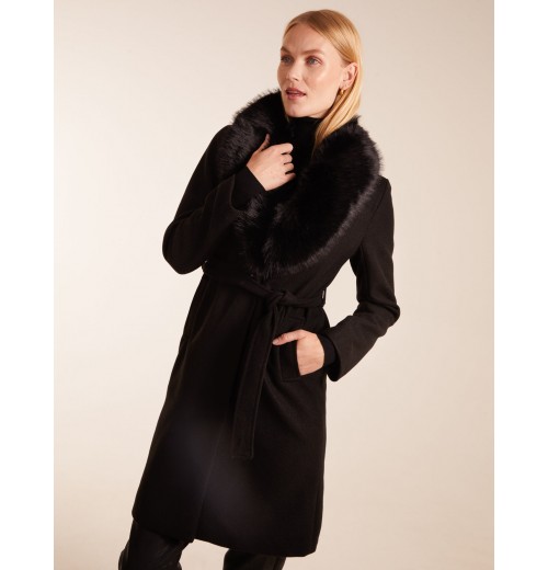 Faux Fur Collared Belted Coat Faux Fur Collared Belted Coat